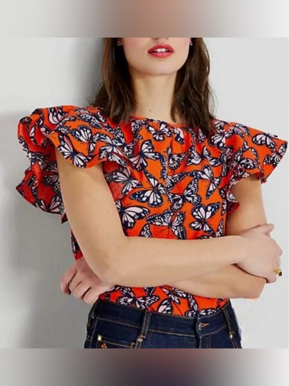 kate spade Orange Butterfly Flutter-Sleeve Blouse